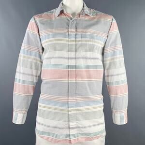 ENGINEERED GARMENTS Size L White Multi Color Stripe Cotton Long Sleeve Shirt